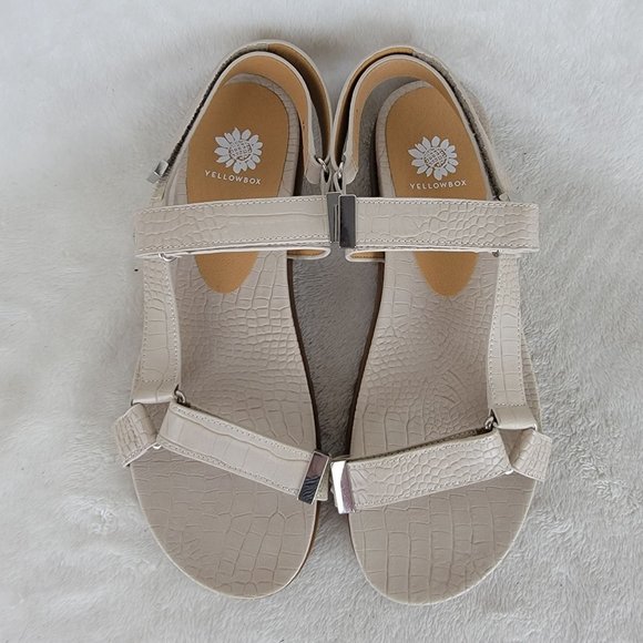 Yellow Box Weston Beige Adjustable Strappy Croc Vegan Leather Sandals Size 7.5M - Picture 2 of 8